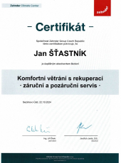 Certifikát servis Zehnder